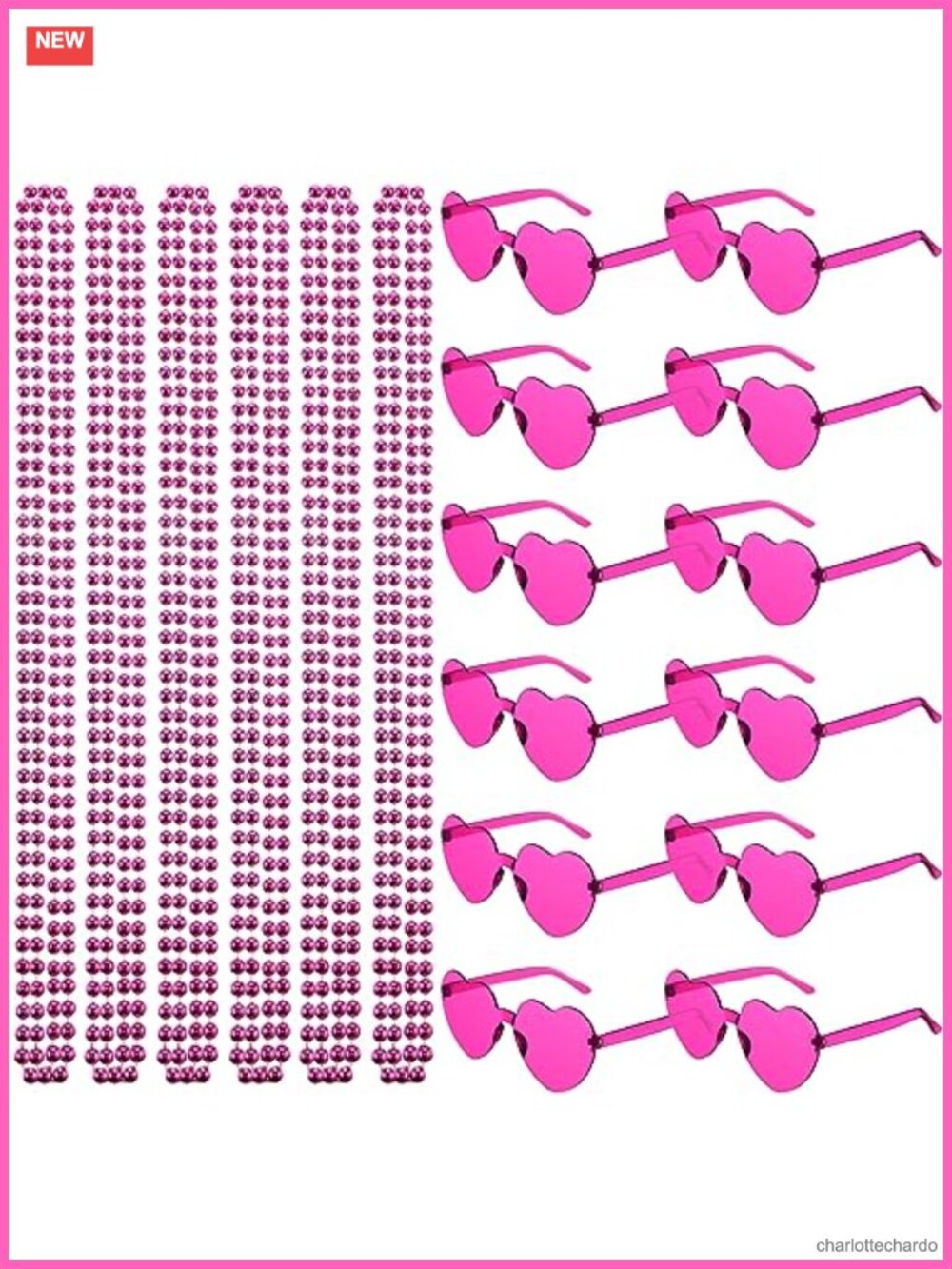 Rimless Heart Sunglasses & Beaded Necklaces Party Favors Set